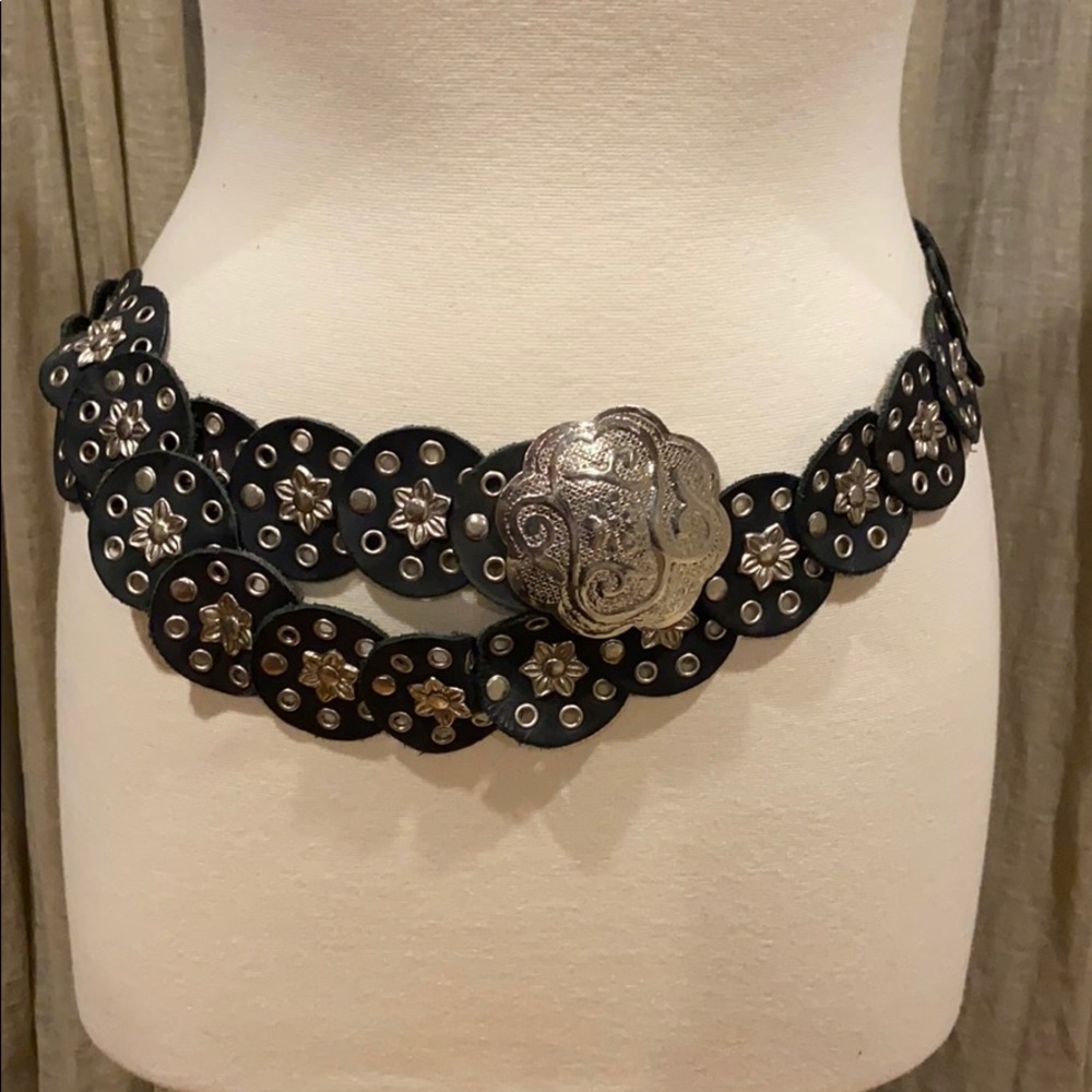 Black leather and silver wrap belt